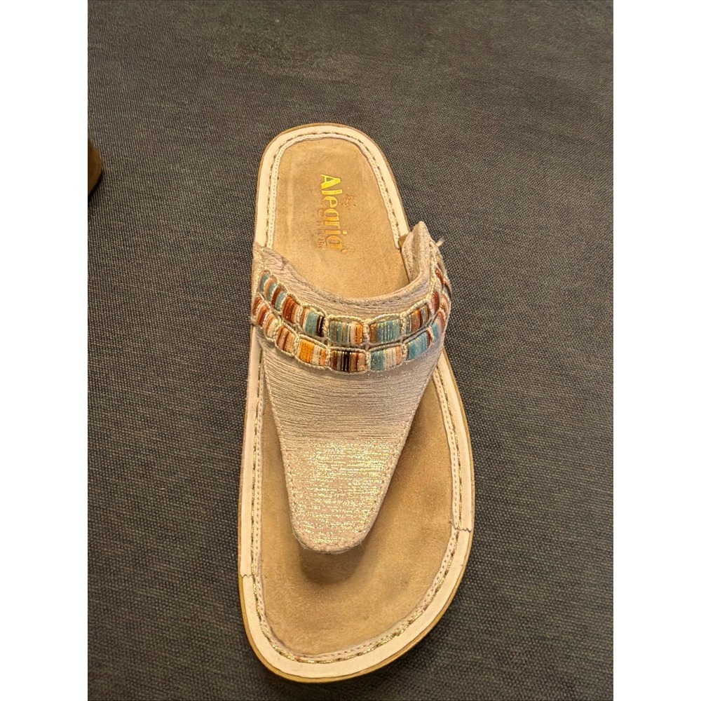 Alegria Vanna Metallic Beige Leather Beaded Thong Sandals VAN-261 Womens 41